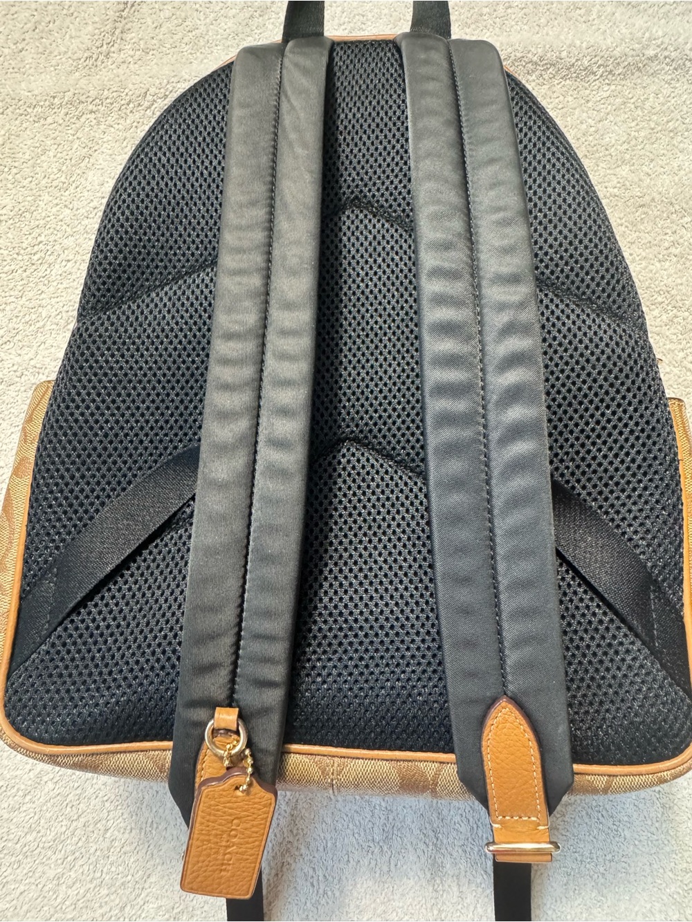 Coach Signature Canvas Backpack Tan Brown Leather Trim Gold Hardware - Picture 6 of 8